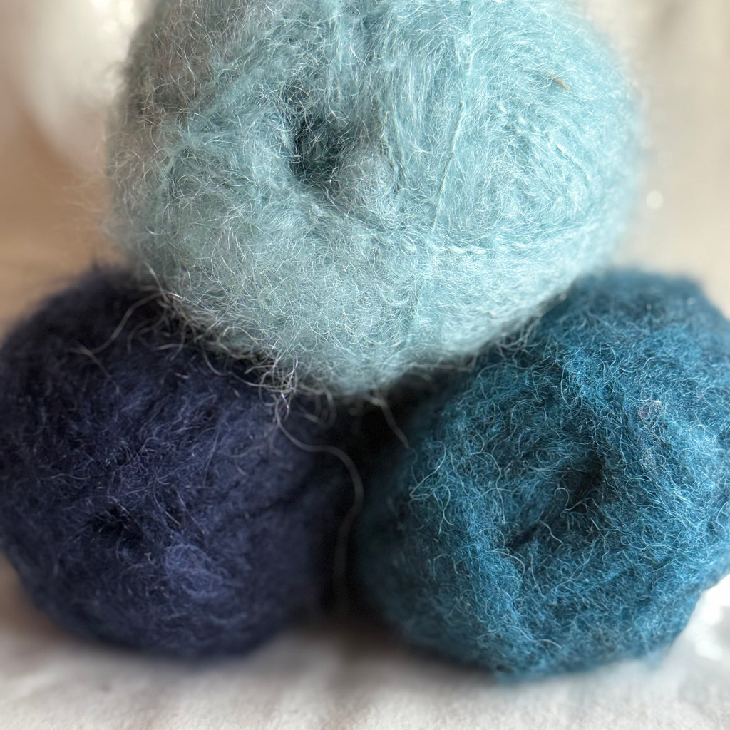 Brushed Alpaca &Silk Mohair Mixed Lot – Duck Egg, Navy & Turquoise - 193g