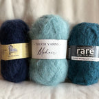 Brushed Alpaca &Silk Mohair Mixed Lot – Duck Egg, Navy & Turquoise - 193g